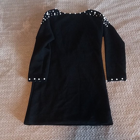 Women's Backless Mini Dress With Beaded Trim/Faux Pearls - Black - Size Small - Picture 8 of 16